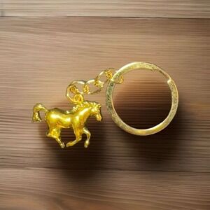 Luxury Running Horse Keychain‎ Metal Gold Tone